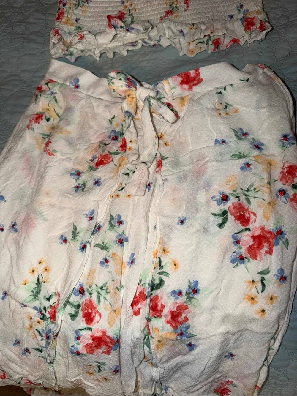 Rare Editions White Floral Smocked Ruffle Tank Top